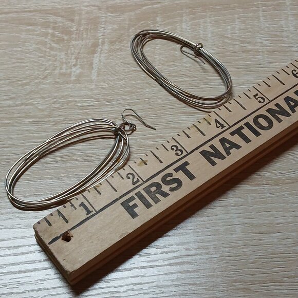 Large Silver Tone Oval Multi Hoop Metal Earrings Vintage Jewelry #92 - Picture 2 of 7